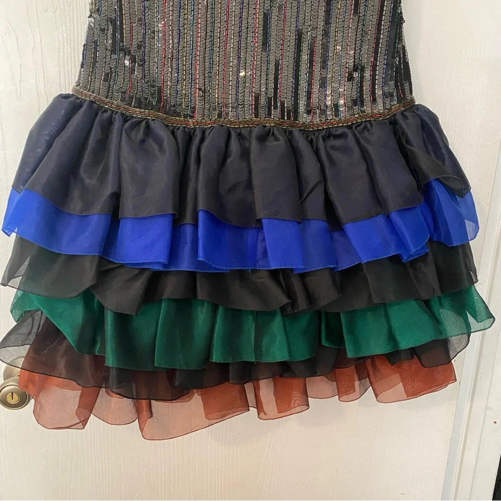 Liza Carr Vintage Silk Sequin Beads Ruffle dress Small/medium (see measurements) - Picture 5 of 11